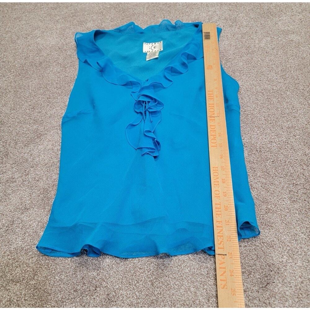 Vintage Y2K 2000s ICE Women's Silk Ruffle Tie Front Blouse Size M Turquoise Blue - Picture 7 of 9
